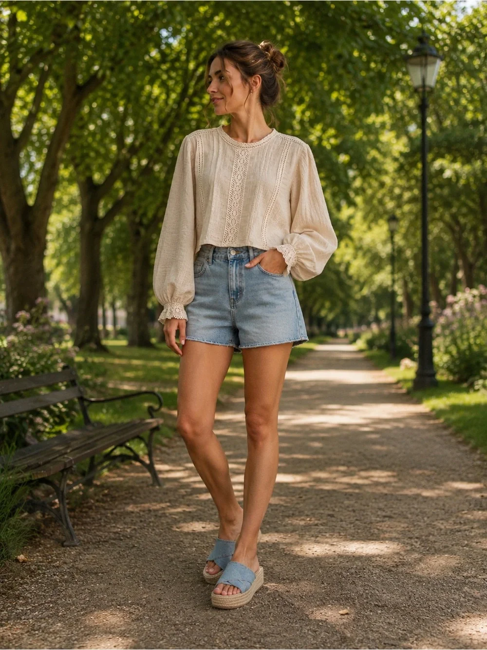 ZARA Beige Crochet-Trim Peasant Blouse